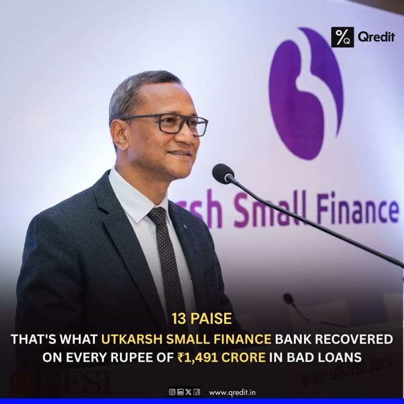 ❝ Utkarsh Small Finance Bank has sold ₹1,491 crore worth of Non-Performing Assets (NPAs) for ₹195 crore — a recovery of approximately 13% of the total loan value. ❞