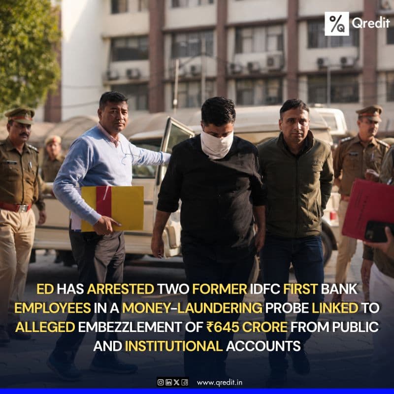 ◆︎The Enforcement Directorate has arrested two former employees of IDFC First Bank’s Sector 32 branch in Chandigarh in connection with an ongoing money-laundering investigation.